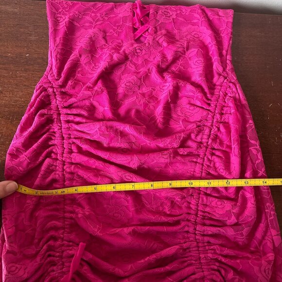 Outcast Hot Pink Lace Corset Mini Dress Ruched Y2K Barbiecore Party Club Dress S - Picture 11 of 13